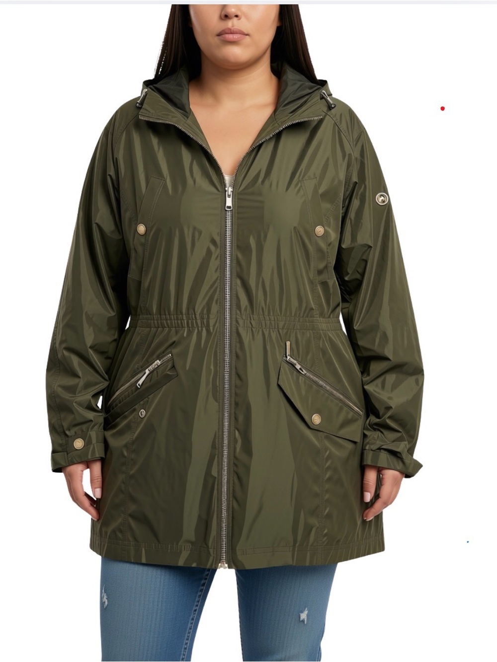 Michael Kors Women’s Hooded Lightweight Olive Green Parka / Anorak Rain Jacket